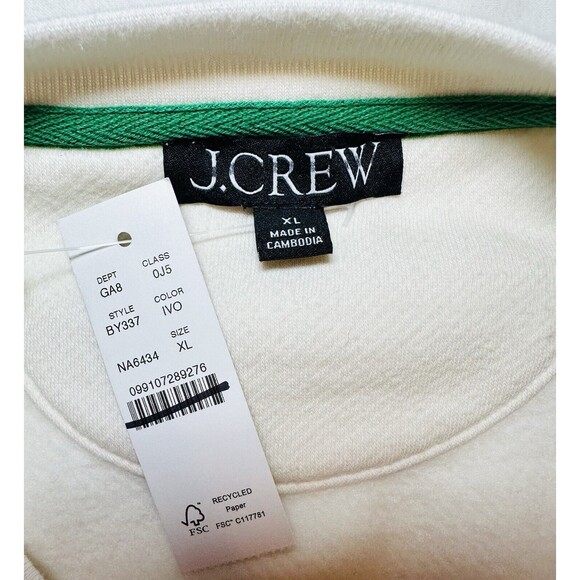 J. Crew Heritage Fleece Crop Cozy‎ Pullover Sweatshirt Ivory Women's XL NWT - Picture 5 of 10